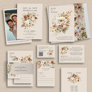 Rustic Floral Brown Neutral Country Wedding RSVP Card