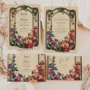 Fancy Classic Decorative Art Nouveau Wedding Invitation