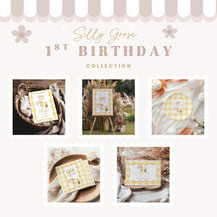  Yellow Gingham Silly Goose 1st Birthday Napkin
