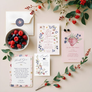 Berry Sweet Floral & Berry Basket Baby Shower RSVP Card