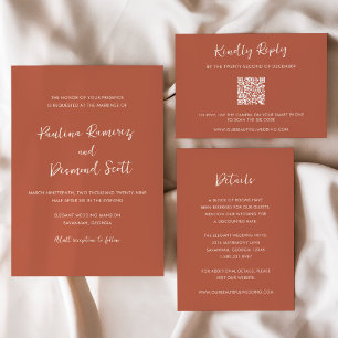 Paulina Modern Burnt Orange Simple Elegant Wedding Invitation