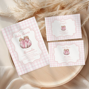 Pink Pumpkin Bow Girl Baby Shower Raffle Diapper Enclosure Card