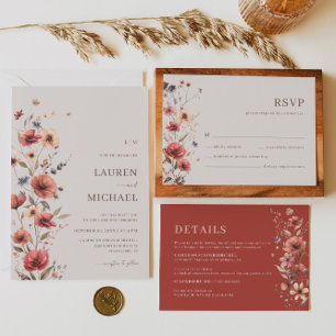 Boho Floral Terracotta Meadow Wedding Invitation