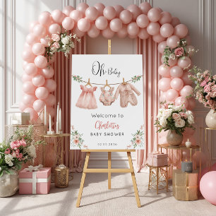 Oh Baby Pink Floral Baby Shower  Paper Plate