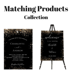 Black gold glitter budget wedding invitation flyer