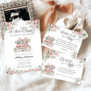 New Chapter Pink Bow Baby Shower Invitation