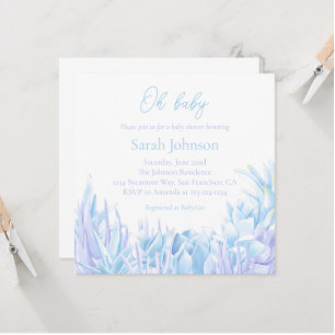 Blue Script Elegant Botanical Baby Shower Favour  Classic Round Sticker