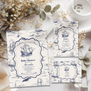 Boat  Toile Nautical Baby Shower Paper Plate