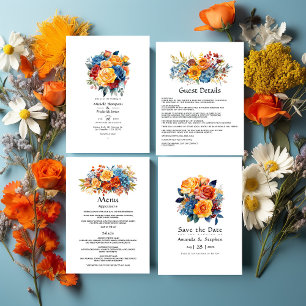 Blue, Orange, Yellow and Red Floral Wedding Save The Date