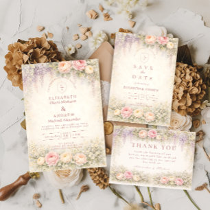 Blush Wisteria Rose Garden Wedding RSVP Card