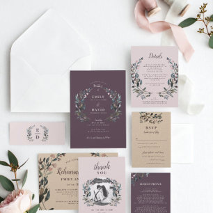 Garden Crest   Purple Floral Wedding Invitation