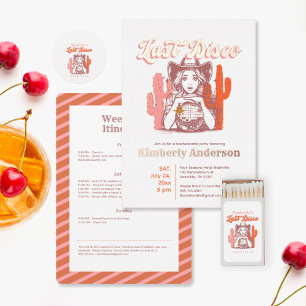 Retro Pink Cowgirl Last Disco Bachelorette Weekend Invitation
