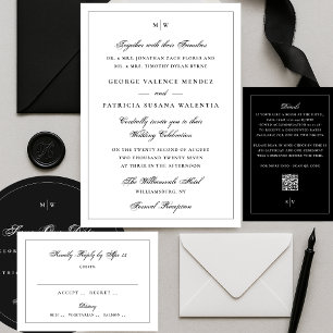 Tuxedo Black Framed Elegant Monogram Wedding RSVP Card