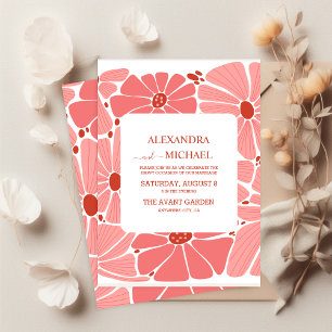 Groovy modern pink daisy wedding save the date