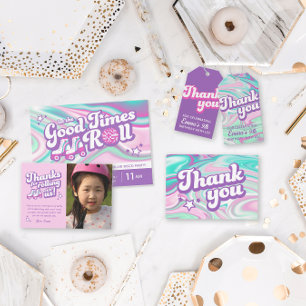 Retro Roller Skating Party Photo Thank You Note