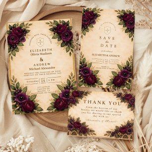 Burgundy Rose Autumn Wedding Save The Date