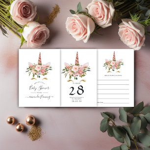 Blush Pink & Rose Gold Floral Unicorn Baby Shower  Invitation