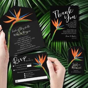 Bird of Paradise Watercolor Wedding All In One Invitation