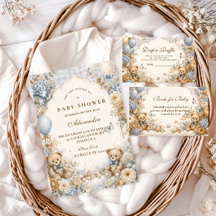 Whimsical Brown And Blue Bear Diaper Raffle Enclosure Card