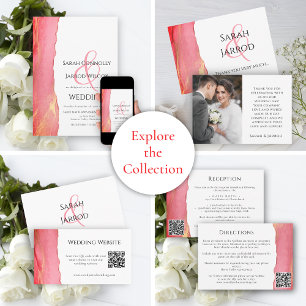 Chic Coral Pink Wedding Flat Save The Date Card