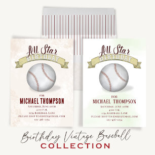 Vintage All Star Baseball Birthday Simple QR Code Invitation