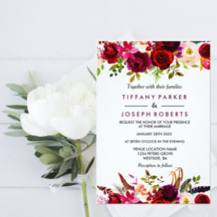 Burgundy Floral Garden Boho Wedding Invitation