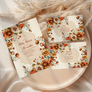 Rust Terracotta Flowers Baby Shower  Diaper Raffle Enclosure Card