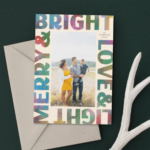 Silver and Blue Merry and Bright Love and Light Foil Holiday Card