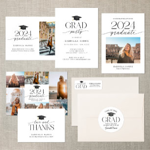 Modern Black and White Graduation Cap Classic Round Sticker