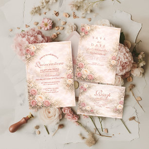 Blush Rose Gold Garden Quinceañera Save The Date
