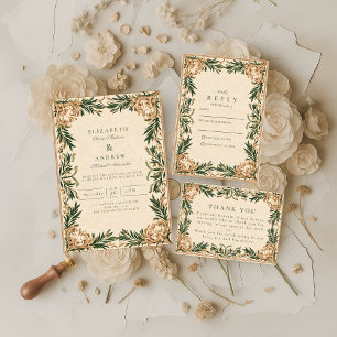 Vintage Green Botanical Wedding Invitation