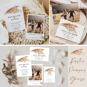 Modern Minimalist Boho Pampas Grass Wedding  Invitation