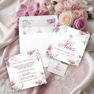 Exquisite Mis XV Años Spanish Floral Orchid Posies Square Paper Coaster