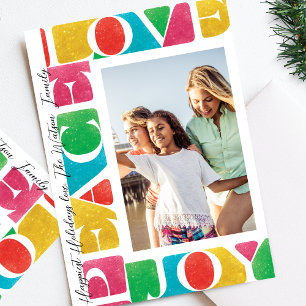 LOVE PEACE JOY one photo modern christmas frame Holiday Card