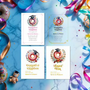 Pink and Gold Doughnuts and Degrees Graduation Thank You Card