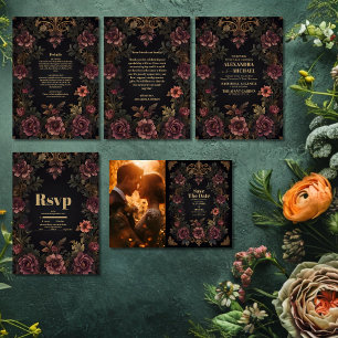 Royal Victorian Floral Gothic Wedding RSVP Card