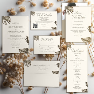 Elegant Monstera Gold Champagne Photo Wedding  Save The Date