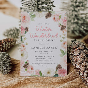 Oh Baby Winter Girl Baby Shower Pink and Gold Foil