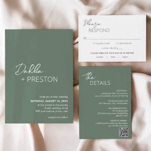 Dahlia Sage Green Contemporary Modern Wedding Invitation