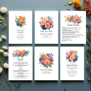 Blue, Pink, Orange, and Green Floral Wedding Save The Date