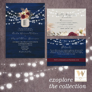 String Lights Navy Blue Wedding Table Number