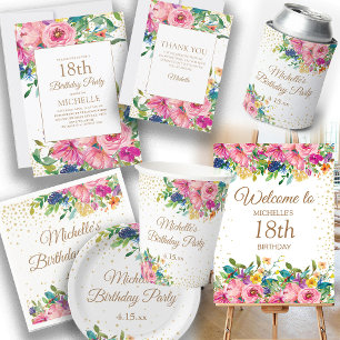 Pink Blue Yellow Floral 40th Birthday Can Cooler