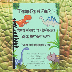 Dinosaurs Rock on Mint Wrapping Paper