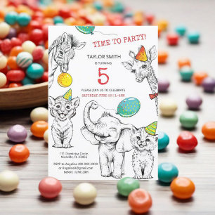 Invitation 5th birthday  with funny cute animal.