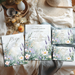 Elegant Wildflower Meadow Blush Pink Wedding All In One Invitation