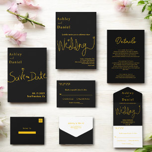 Modern Minimal Black And Gold Elegant Chic Wedding Save The Date