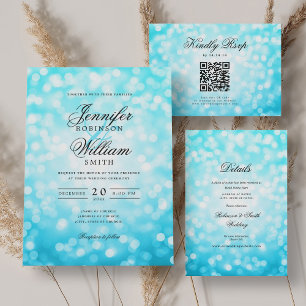 Elegant Turquoise Bokeh Lights Wedding Details Enclosure Card