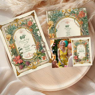 Vintage Floral Art Nouveau 60th Birthday Invitation