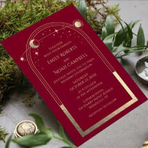 Celestial Burgundy Gold Photo Save The Date Vellum Invitations