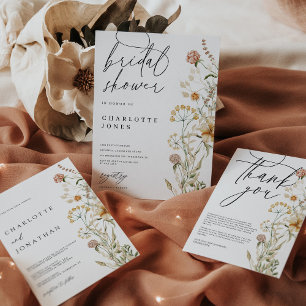 Boho Wildflowers Minimal QR Code Wedding Invitation